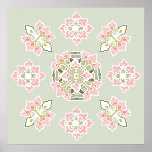 Pastel Colorful Tracery Ornament Pattern Poster (Voorkant)