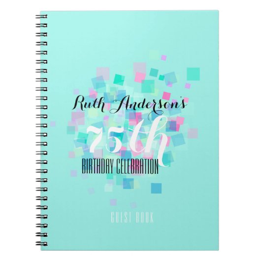 Pastel Colors Aqua 75th Birthday Party Guest Book Notitieboek (Voorkant)