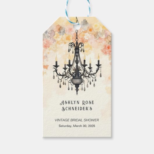 Pastel Colors Chic Floral Vintage Chandelier Cadeaulabel (Voorkant)