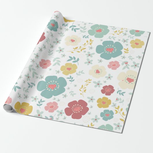 Pastel Colors Cute Colorful Flowers Patroon Cadeaupapier (Uitgerold)