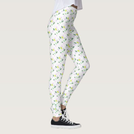 Pastel Colors Happy Green Fern laat Leggings achte (Rechts)