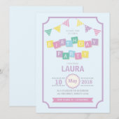 Pastel Colors Kids Birthday Party Invitation Kaart (Voorkant / Achterkant)