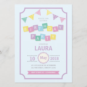 Pastel Colors Kids Birthday Party Invitation Kaart