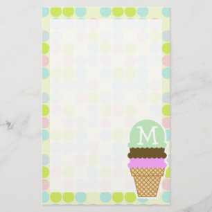 Pastel Colors, Polka Dot; Ice Cream Cone Briefpapier