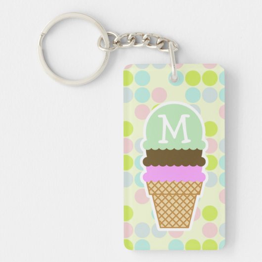 Pastel Colors, Polka Dot; Ice Cream Cone Sleutelhanger (Voorkant)