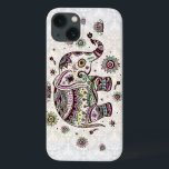 Pastel Colors Retro Flowers & Elephant iPhone 13 Hoesje<br><div class="desc">Bruine en pasteltinten,  witte achtergrondretro-florale schattige olifant</div>