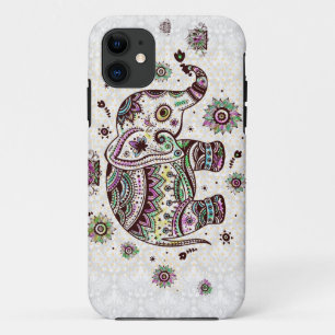 Pastel Colors Retro Flowers & Elephant Case-Mate iPhone Case
