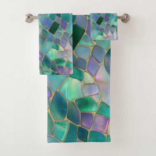 Pastel colors stained glass mosaic pattern bad handdoek (Insitu)
