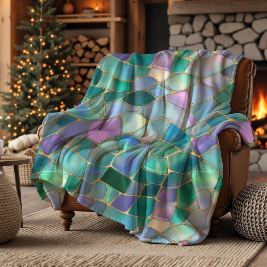 Pastel colors stained glass mosaic pattern fleece deken