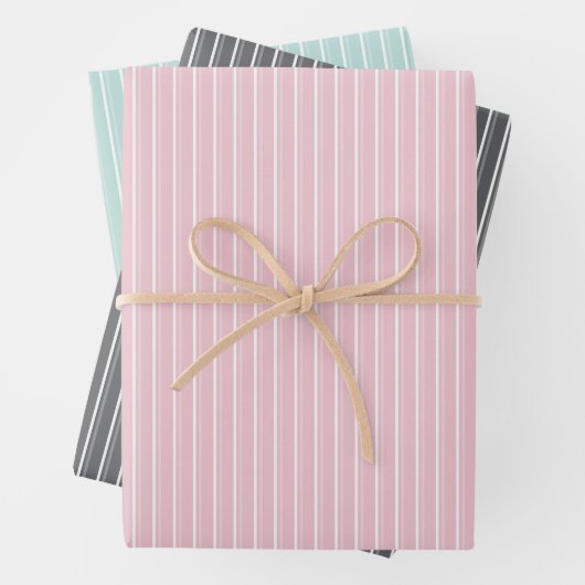 Pastel combination of Gray, Pink, Mint Stripes Inpakpapier Vel (In situ)