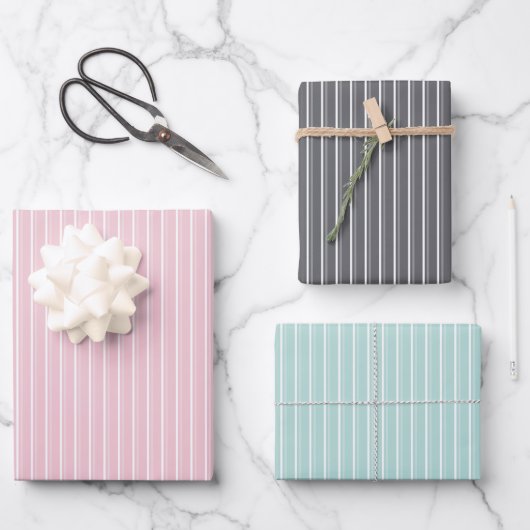 Pastel combination of Gray, Pink, Mint Stripes Inpakpapier Vel (Voorkant)