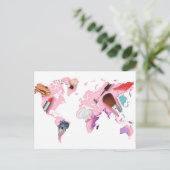 Pastel Comestics-Wereldkaart Briefkaart (Staand voorkant)