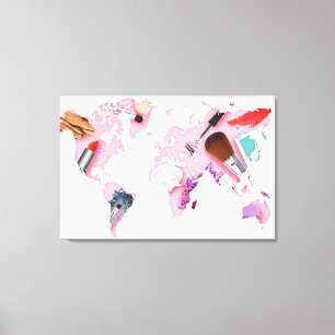 Pastel Comestics-Wereldkaart Canvas Afdruk
