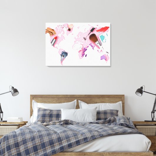 Pastel Comestics-Wereldkaart Canvas Afdruk (Insitu (Slaapkamer))