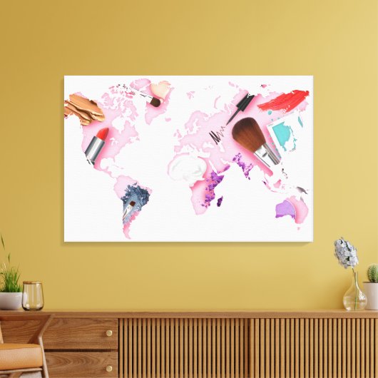 Pastel Comestics-Wereldkaart Canvas Afdruk (Insitu (Woonkamer))