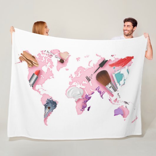 Pastel Comestics-Wereldkaart Fleece Deken (In situ)