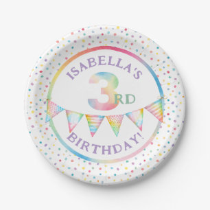 Pastel Confetti 3e verjaardagsfeest Borden Papieren Bordje