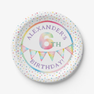 Pastel Confetti 6e Verjaardag Party Borden Papieren Bordje