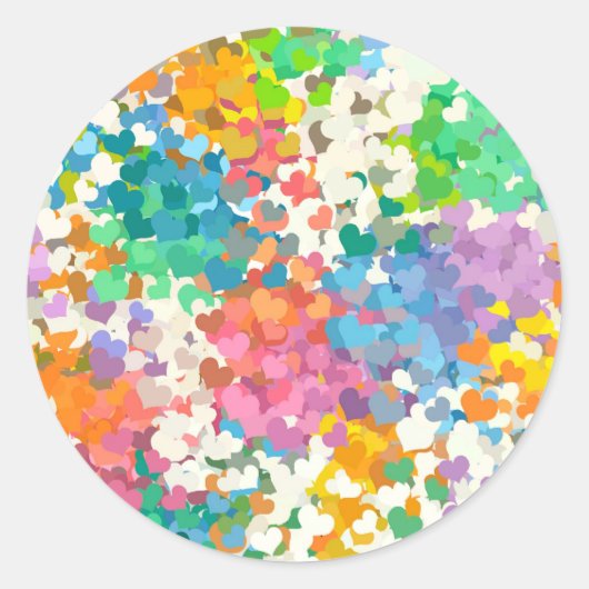 Pastel Confetti Hearts Ronde Sticker (Voorkant)