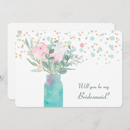 Pastel Confetti Mason Jar Bridesmaid Invite Kaart (Voorkant / Achterkant)