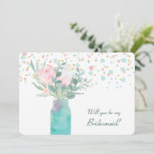 Pastel Confetti Mason Jar Bridesmaid Invite Kaart (Staand voorkant)