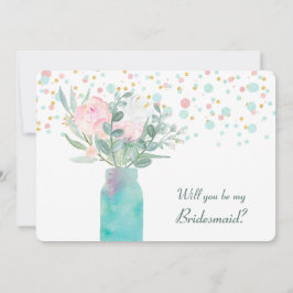 Pastel Confetti Mason Jar Bridesmaid Invite Kaart
