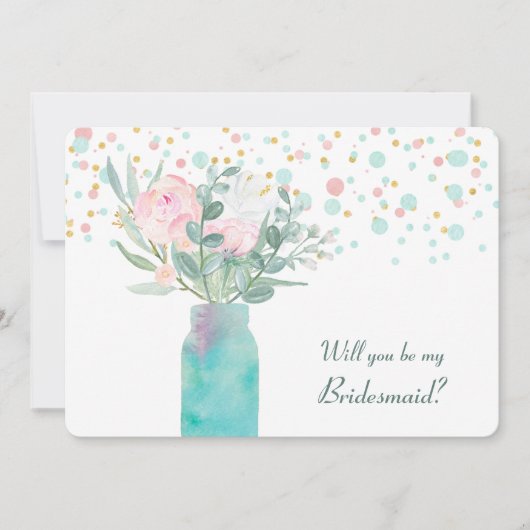 Pastel Confetti Mason Jar Bridesmaid Invite Kaart (Voorkant)