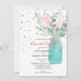 Pastel Confetti Mason Jar Wedding Rehearsal Dinner Kaart
