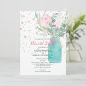 Pastel Confetti Mason Jar Wedding Rehearsal Dinner Kaart (Staand voorkant)