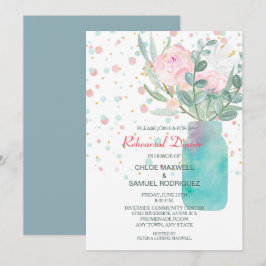 Pastel Confetti Mason Jar Wedding Rehearsal Dinner Kaart