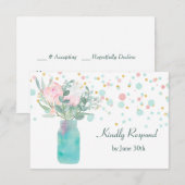 Pastel Confetti Mason Jar Wedding RSVP (Voorkant / Achterkant)