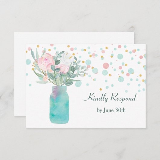 Pastel Confetti Mason Jar Wedding RSVP (Voorkant / Achterkant)