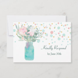 Pastel Confetti Mason Jar Wedding RSVP Kaartje