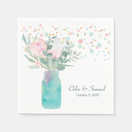 Pastel Confetti Mason Jar Wedding Servet (Voorkant)