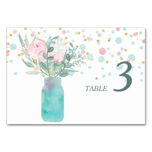 Pastel Confetti Mason Jar Wedding Table Kaart (Voorkant)