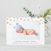 Pastel Confetti Stippen Foto Collage Girl Birth Aankondiging (Staand voorkant)