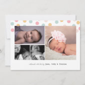 Pastel Confetti Stippen Foto Collage Girl Birth Aankondiging (Achterkant)