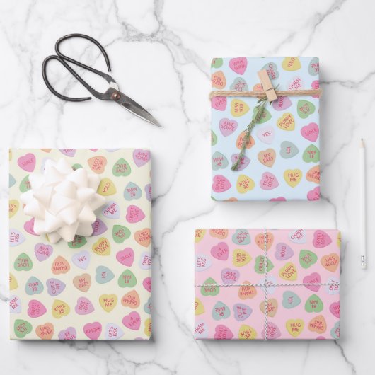 Pastel Conversation Snoep Hearts Gift Wrap Inpakpapier Vel (Voorkant)