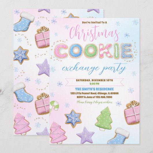 Pastel Cookies Exchange Party Kaart (Voorkant / Achterkant)