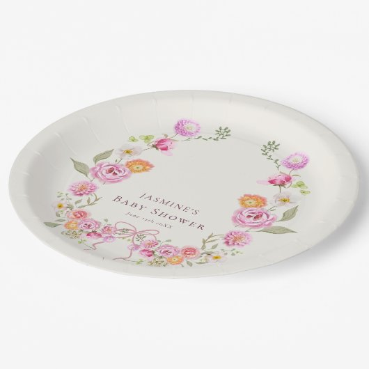 pastel coquette Floral Wreath Baby Shower  Papieren Bordje (Gekanteld)
