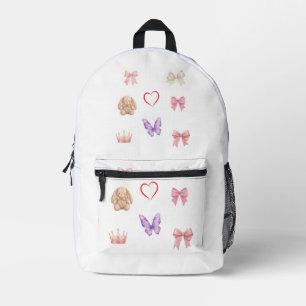 pastel coquette, roze strikken, konijn esthetiek, bedrukte rugzak