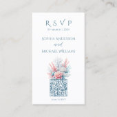 Pastel Coral-Beach Wedding-RSVP-QR-code Visitekaartje (Voorkant)