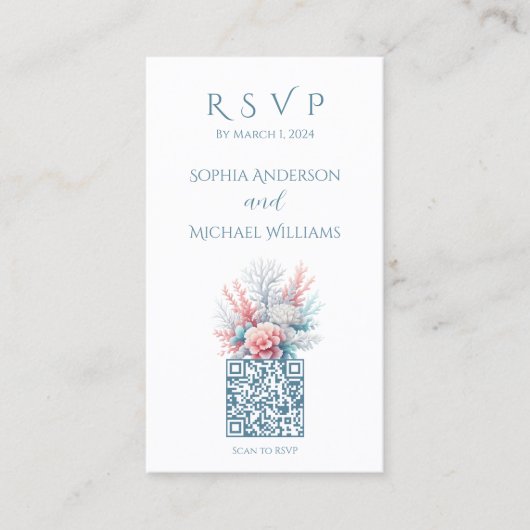 Pastel Coral-Beach Wedding-RSVP-QR-code Visitekaartje (Voorkant)