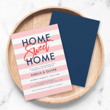 Pastel Coral Pink Stripes Blue Housewarming Party