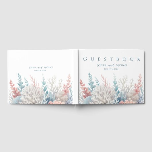 Pastel Coral Reef-Beach Bruiloft Gastenboek (Volledig)