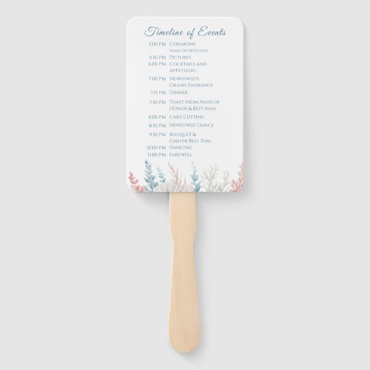 Pastel Coral Reef-Beach huwelijksprogramma Handwaaier (Achterkant)