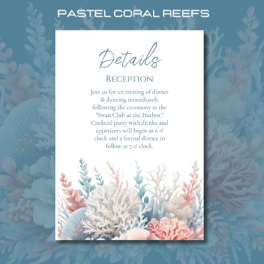 Pastel Coral Reefs-Beach bruiloft details- Informatiekaartje