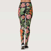 Pastel Coral Retro Floral Daisy Backdrop - black Leggings (Achterkant)