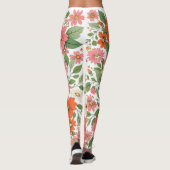 Pastel Coral Retro Floral Daisy Backdrop Leggings (Achterkant)