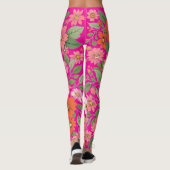 Pastel Coral Retro Floral Daisy Backdrop - Pink Leggings (Achterkant)